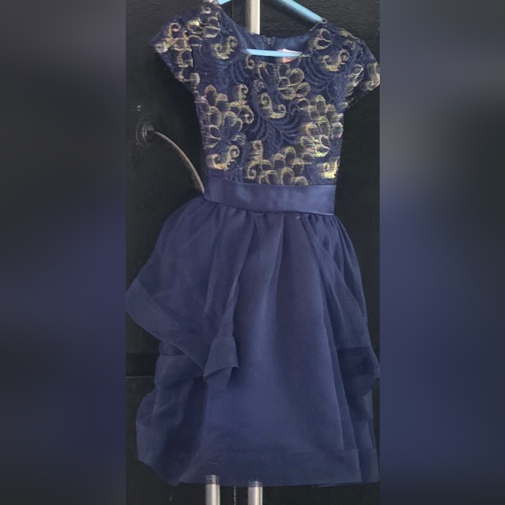 Elegant Navy Blue Lace Kids Dress Size 6
